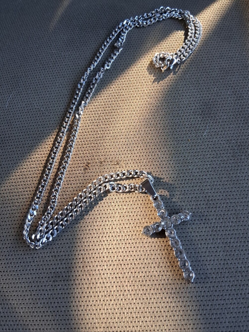 Silver Chain Necklace with Crystal Cross Pendant
